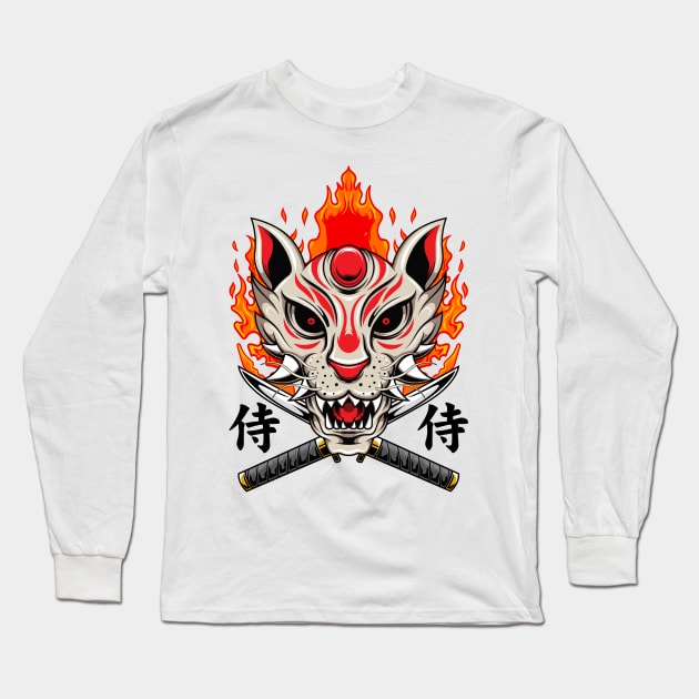 Kitsune Mask 3 Long Sleeve T-Shirt by Harrisaputra